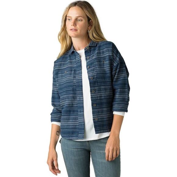 Prana Women's Front Button Dyri Shirt Long Sleeve Blue White Size Small - Picture 1 of 8